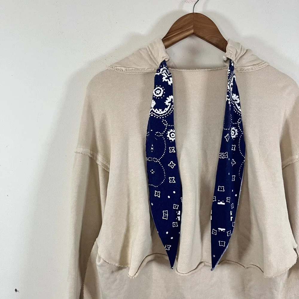 Free People Backyard Hoodie Ecru Combo Cropped Womens Size Small